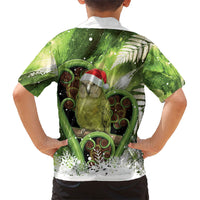Kakapo New Zealand Christmas In July Family Matching Off Shoulder Short Dress and Hawaiian Shirt NZ Aroha Koru Fern Marble Vibes