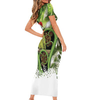 Kakapo New Zealand Christmas In July Family Matching Short Sleeve Bodycon Dress and Hawaiian Shirt NZ Aroha Koru Fern Marble Vibes