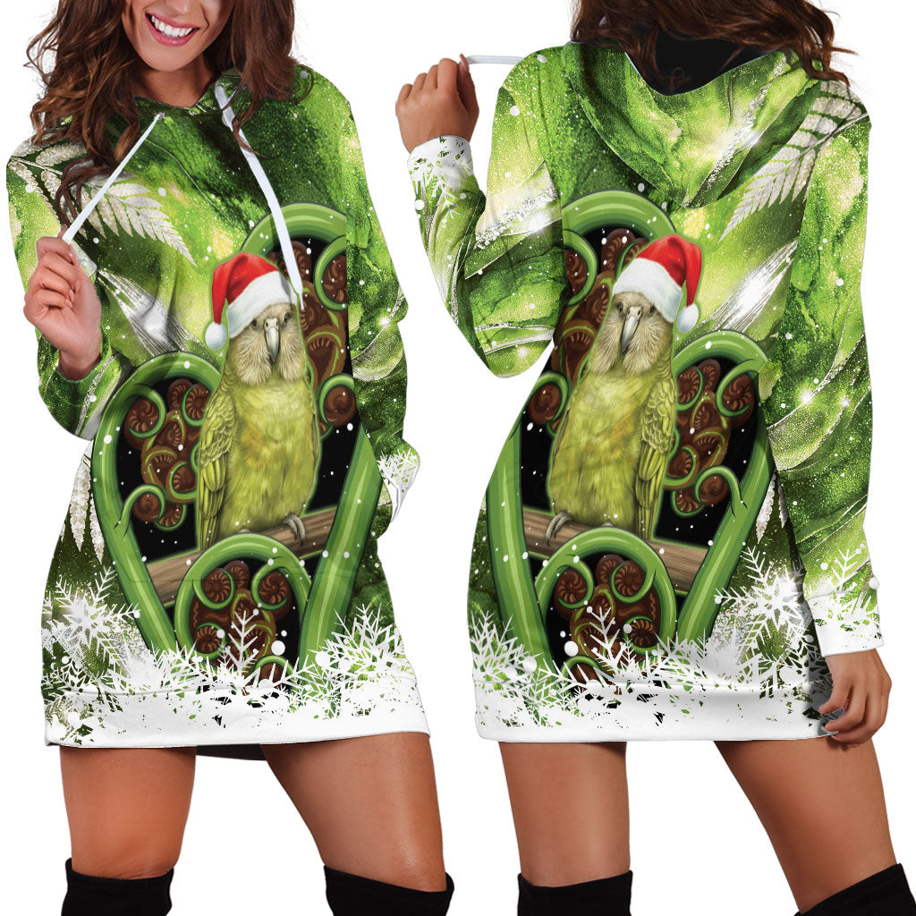 Kakapo New Zealand Christmas In July Hoodie Dress NZ Aroha Koru Fern Marble Vibes