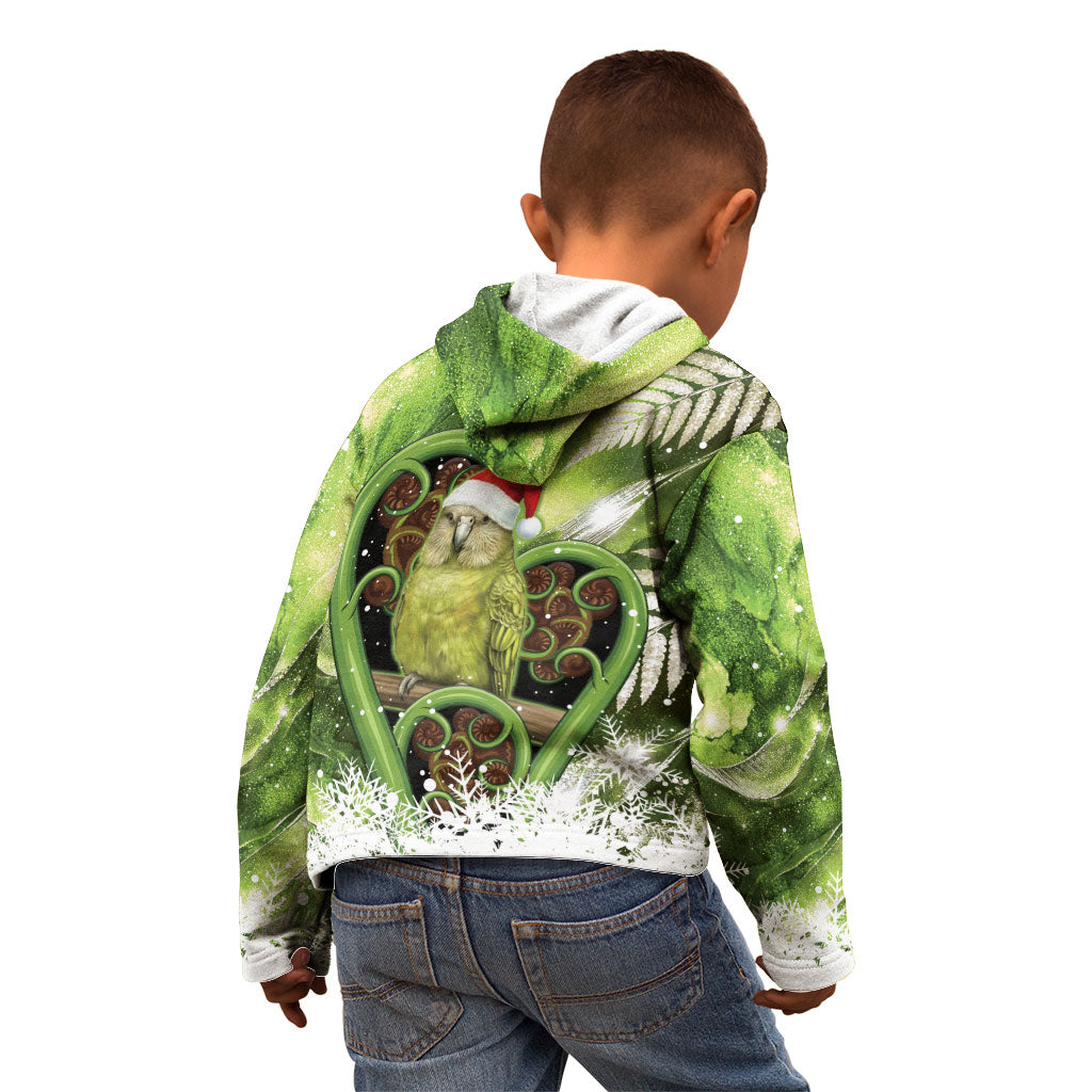 Kakapo New Zealand Christmas In July Kid Hoodie NZ Aroha Koru Fern Marble Vibes
