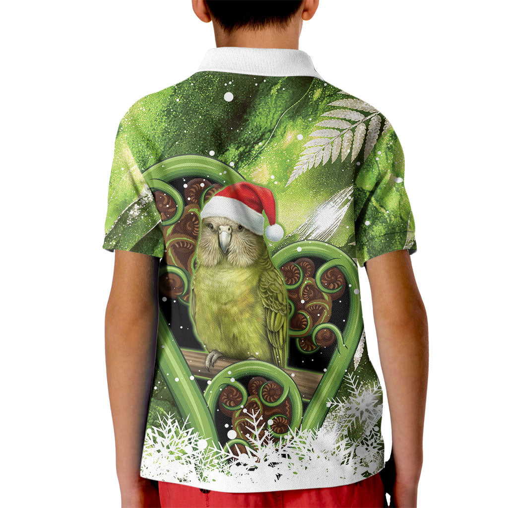 Kakapo New Zealand Christmas In July Kid Polo Shirt NZ Aroha Koru Fern Marble Vibes