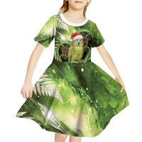 Kakapo New Zealand Christmas In July Kid Short Sleeve Dress NZ Aroha Koru Fern Marble Vibes