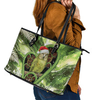 Kakapo New Zealand Christmas In July Leather Tote Bag NZ Aroha Koru Fern Marble Vibes