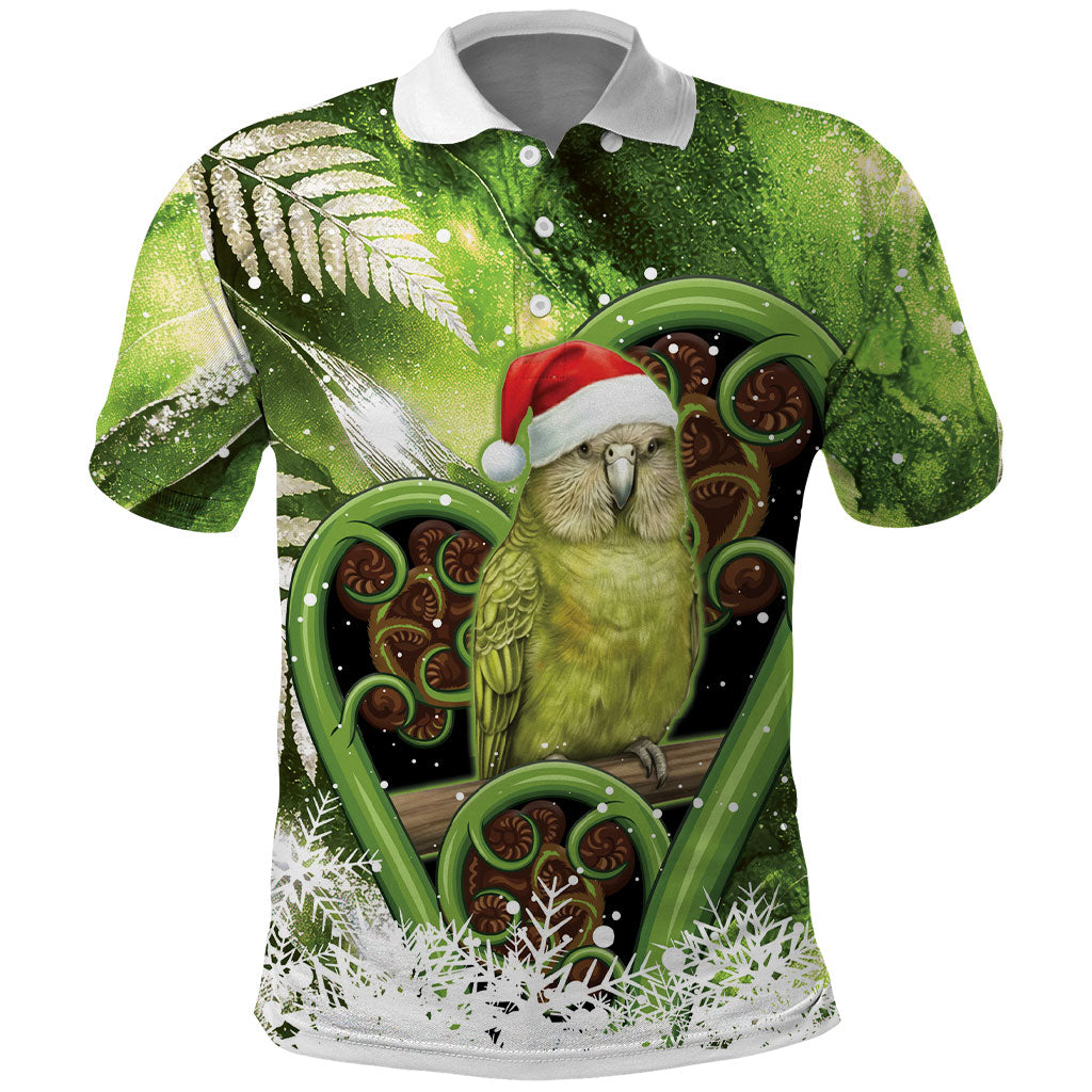 Kakapo New Zealand Christmas In July Polo Shirt NZ Aroha Koru Fern Marble Vibes