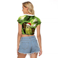 Kakapo New Zealand Christmas In July Raglan Cropped T Shirt NZ Aroha Koru Fern Marble Vibes