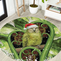Kakapo New Zealand Christmas In July Round Carpet NZ Aroha Koru Fern Marble Vibes