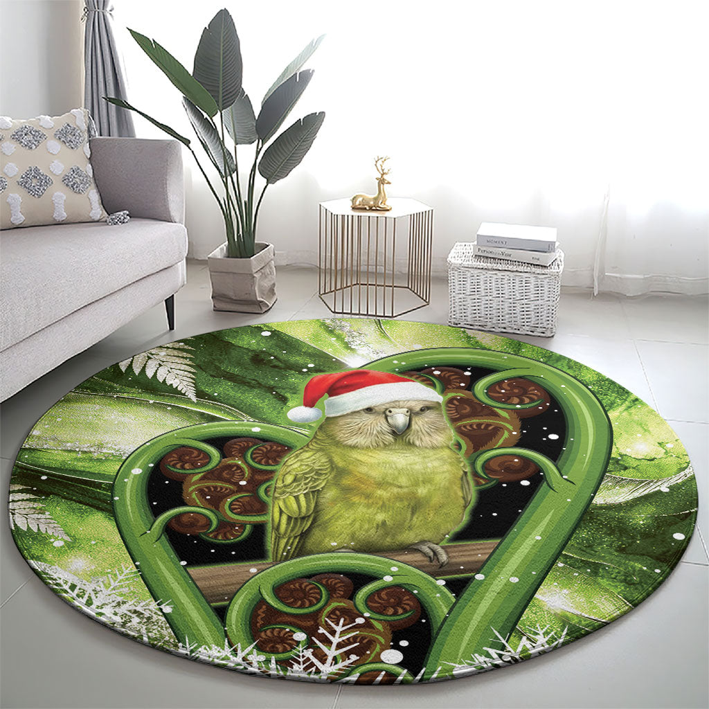 Kakapo New Zealand Christmas In July Round Carpet NZ Aroha Koru Fern Marble Vibes