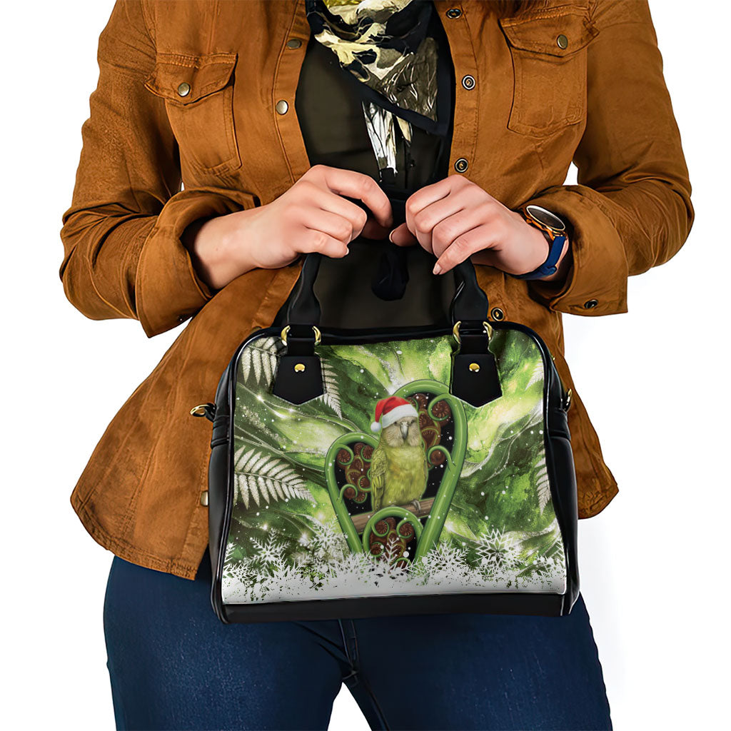 Kakapo New Zealand Christmas In July Shoulder Handbag NZ Aroha Koru Fern Marble Vibes
