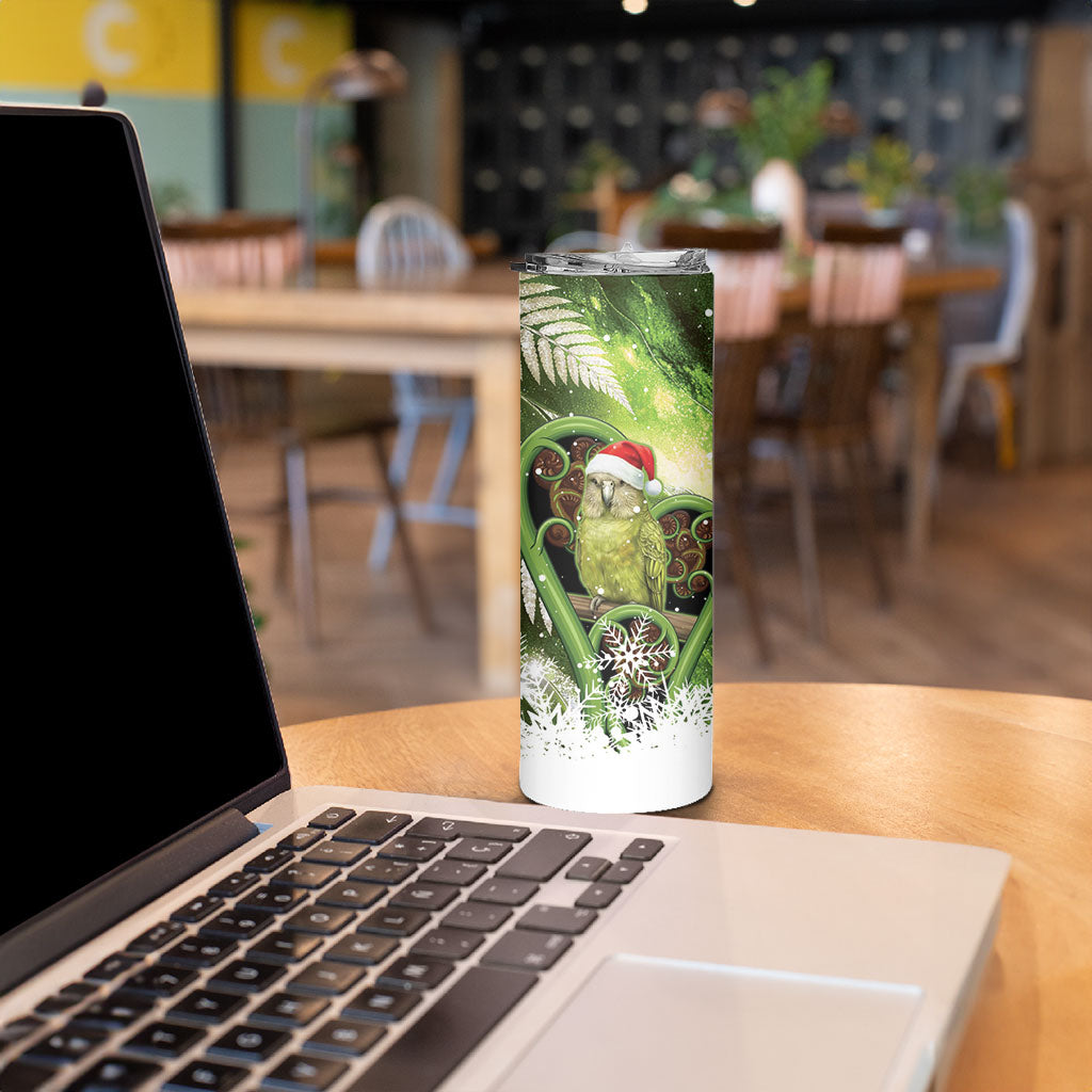 Kakapo New Zealand Christmas In July Skinny Tumbler NZ Aroha Koru Fern Marble Vibes