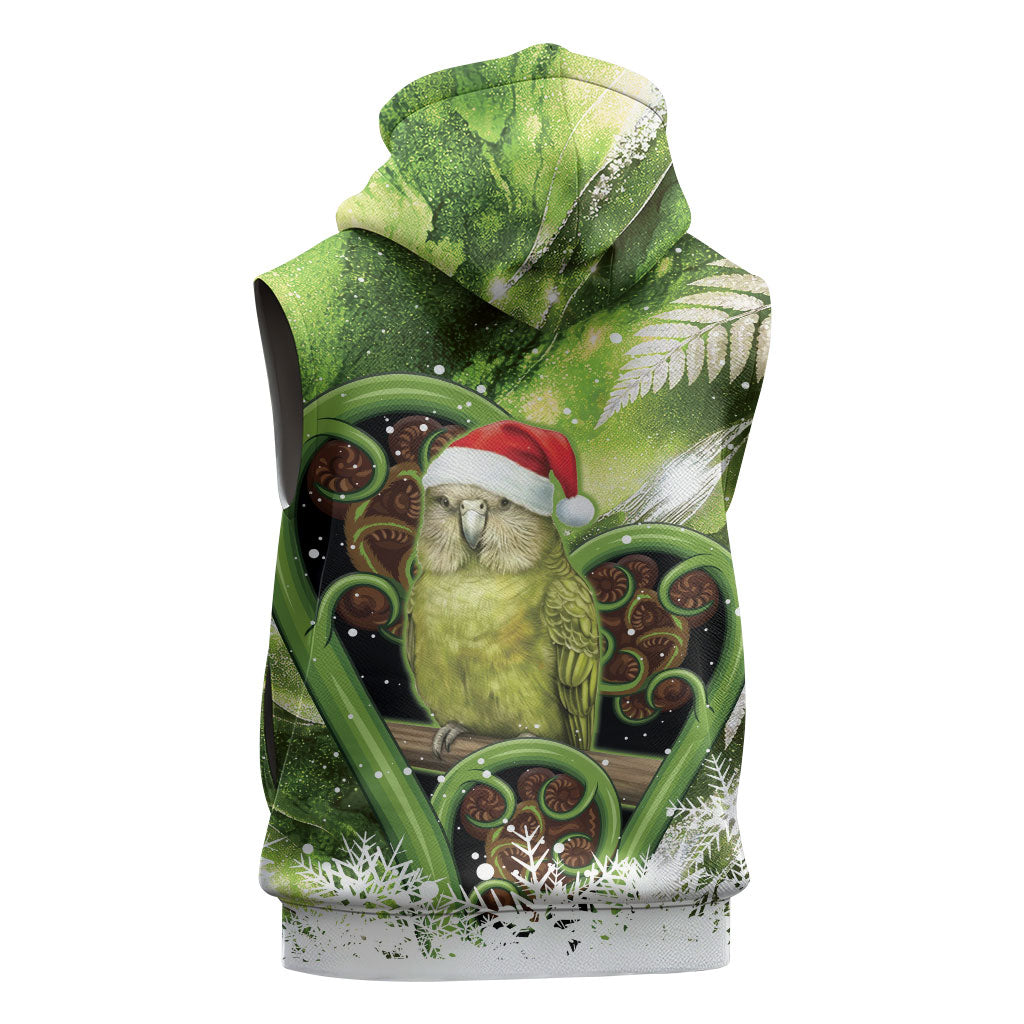 Kakapo New Zealand Christmas In July Sleeveless Hoodie NZ Aroha Koru Fern Marble Vibes