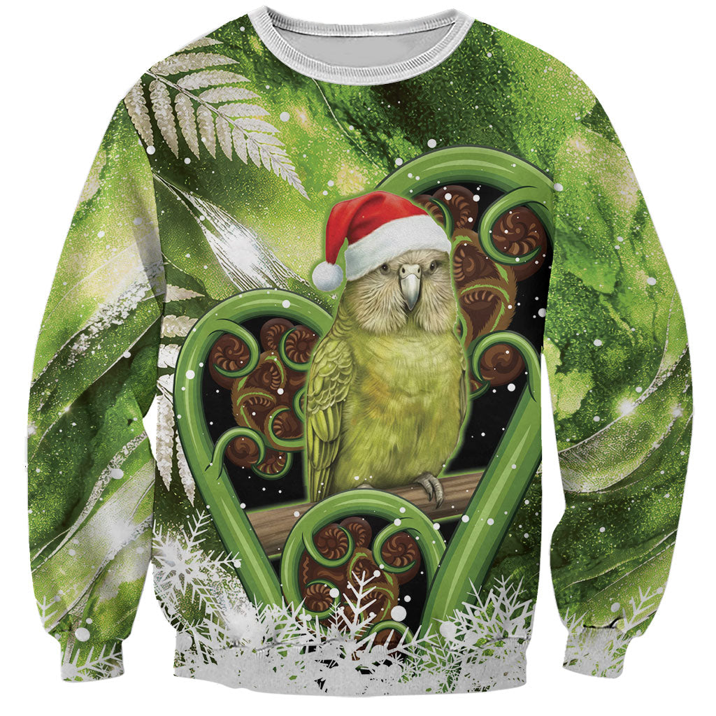 Kakapo New Zealand Christmas In July Sweatshirt NZ Aroha Koru Fern Marble Vibes