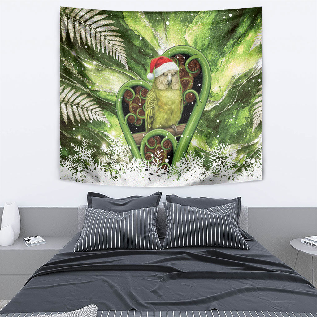 Kakapo New Zealand Christmas In July Tapestry NZ Aroha Koru Fern Marble Vibes
