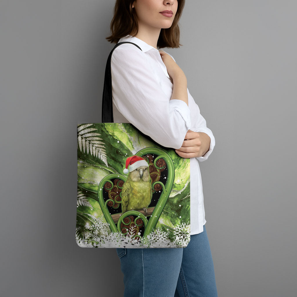 Kakapo New Zealand Christmas In July Tote Bag NZ Aroha Koru Fern Marble Vibes
