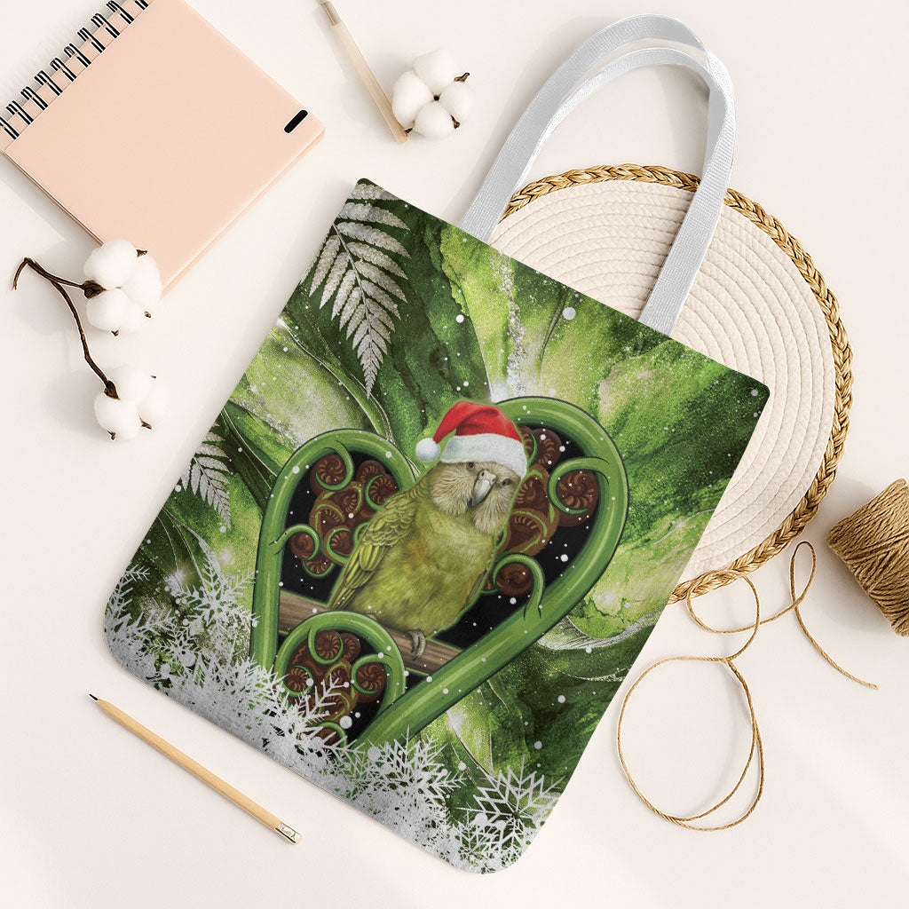 Kakapo New Zealand Christmas In July Tote Bag NZ Aroha Koru Fern Marble Vibes