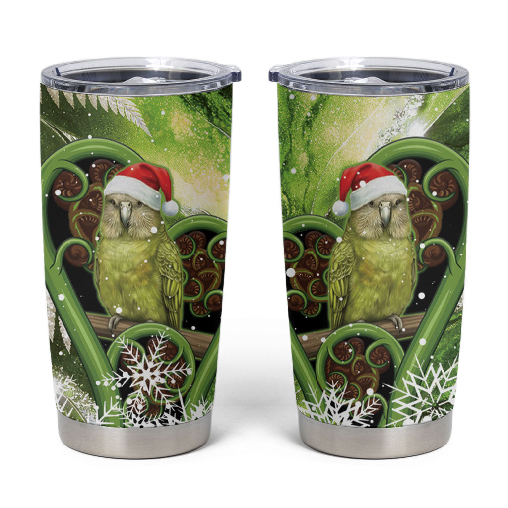 Kakapo New Zealand Christmas In July Tumbler Cup NZ Aroha Koru Fern Marble Vibes