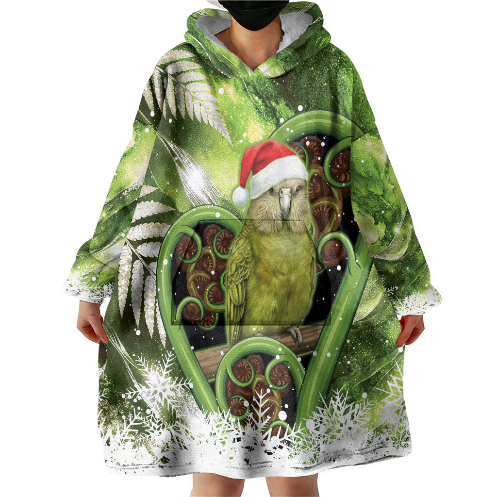 Kakapo New Zealand Christmas In July Wearable Blanket Hoodie NZ Aroha Koru Fern Marble Vibes