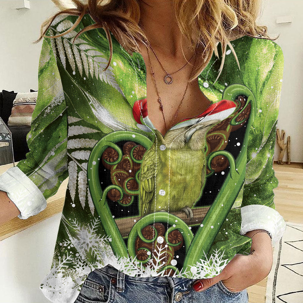 Kakapo New Zealand Christmas In July Women Casual Shirt NZ Aroha Koru Fern Marble Vibes