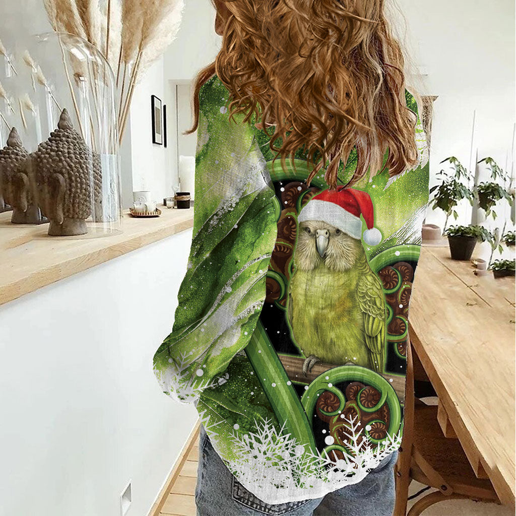 Kakapo New Zealand Christmas In July Women Casual Shirt NZ Aroha Koru Fern Marble Vibes