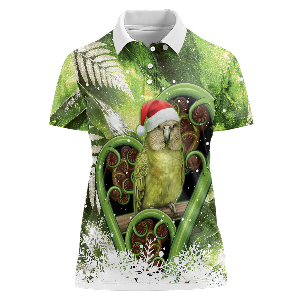 Kakapo New Zealand Christmas In July Women Polo Shirt NZ Aroha Koru Fern Marble Vibes
