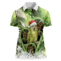 Kakapo New Zealand Christmas In July Women Polo Shirt NZ Aroha Koru Fern Marble Vibes