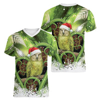 Kakapo New Zealand Christmas In July Women V-Neck T-Shirt NZ Aroha Koru Fern Marble Vibes