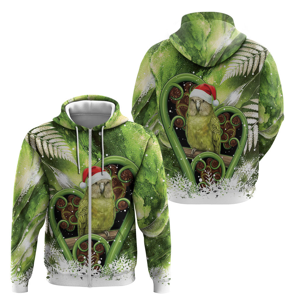 Kakapo New Zealand Christmas In July Zip Hoodie NZ Aroha Koru Fern Marble Vibes
