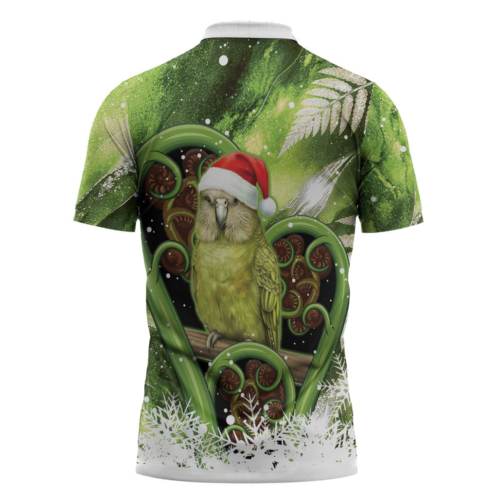 Kakapo New Zealand Christmas In July Zipper Polo Shirt NZ Aroha Koru Fern Marble Vibes