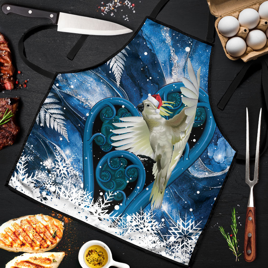 Sulphur-crested Cockatoo New Zealand Christmas In July Apron NZ Aroha Koru Fern Marble Vibes