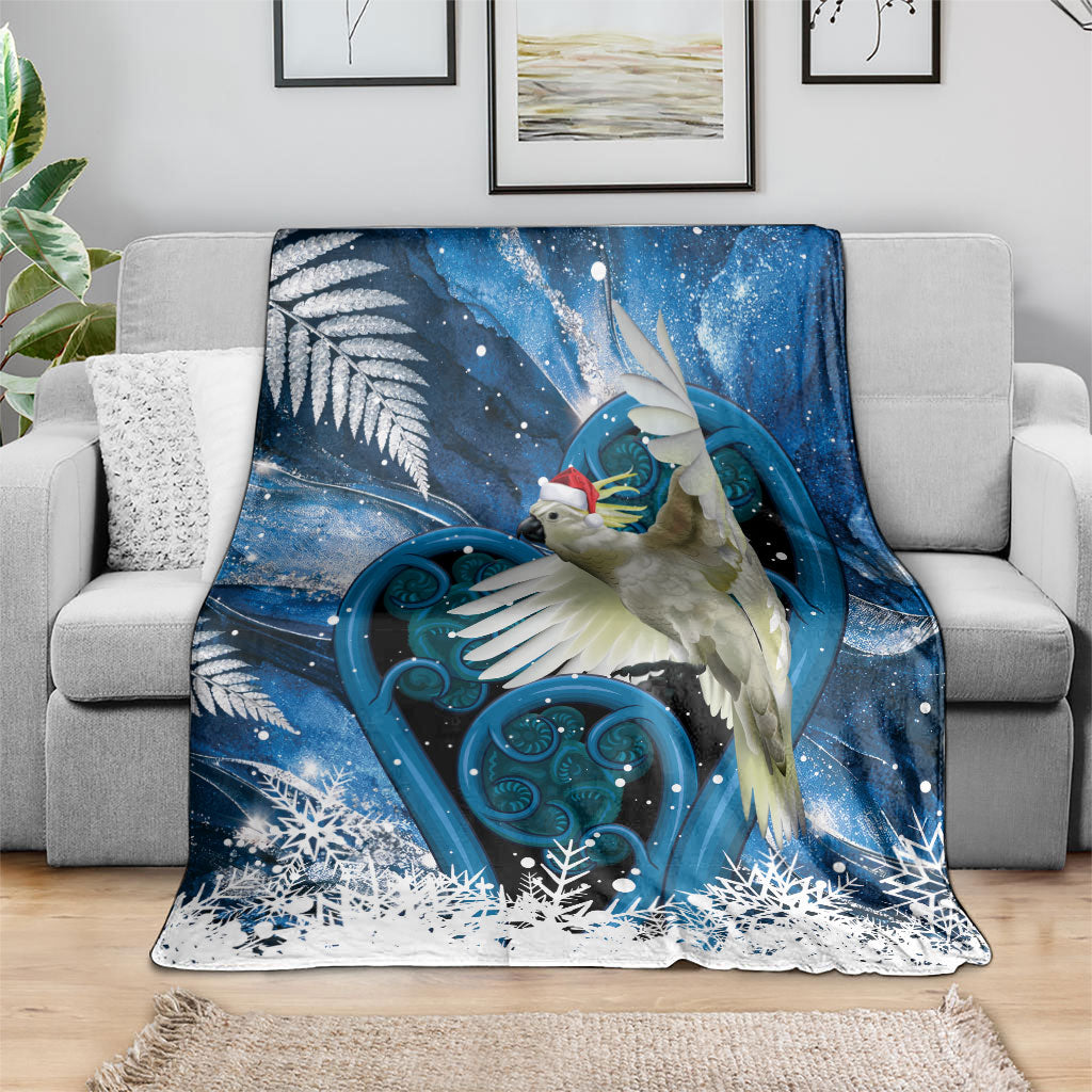 Sulphur-crested Cockatoo New Zealand Christmas In July Blanket NZ Aroha Koru Fern Marble Vibes