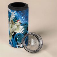 Sulphur-crested Cockatoo New Zealand Christmas In July 4 in 1 Can Cooler Tumbler NZ Aroha Koru Fern Marble Vibes