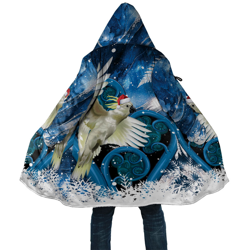 Sulphur-crested Cockatoo New Zealand Christmas In July Cloak NZ Aroha Koru Fern Marble Vibes LT14 Unisex Blue - Polynesian Pride