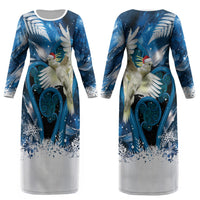 Sulphur-crested Cockatoo New Zealand Christmas In July Couples Matching Long Sleeve Bodycon Dress and Long Sleeve Button Shirt NZ Aroha Koru Fern Marble Vibes LT14 - Polynesian Pride