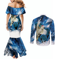 Sulphur-crested Cockatoo New Zealand Christmas In July Couples Matching Mermaid Dress and Long Sleeve Button Shirt NZ Aroha Koru Fern Marble Vibes