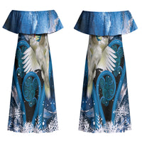 Sulphur-crested Cockatoo New Zealand Christmas In July Couples Matching Off Shoulder Maxi Dress and Hawaiian Shirt NZ Aroha Koru Fern Marble Vibes LT14 - Polynesian Pride