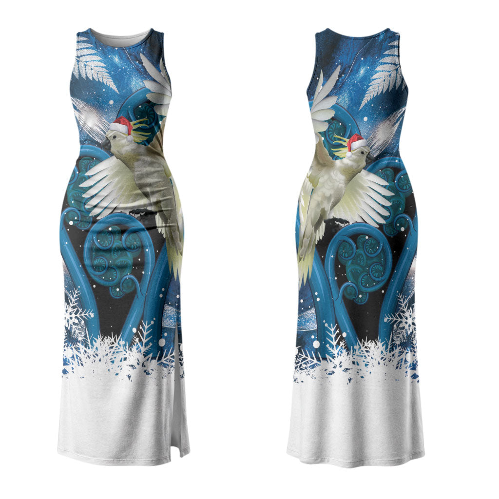 Sulphur-crested Cockatoo New Zealand Christmas In July Couples Matching Tank Maxi Dress and Hawaiian Shirt NZ Aroha Koru Fern Marble Vibes LT14 - Polynesian Pride