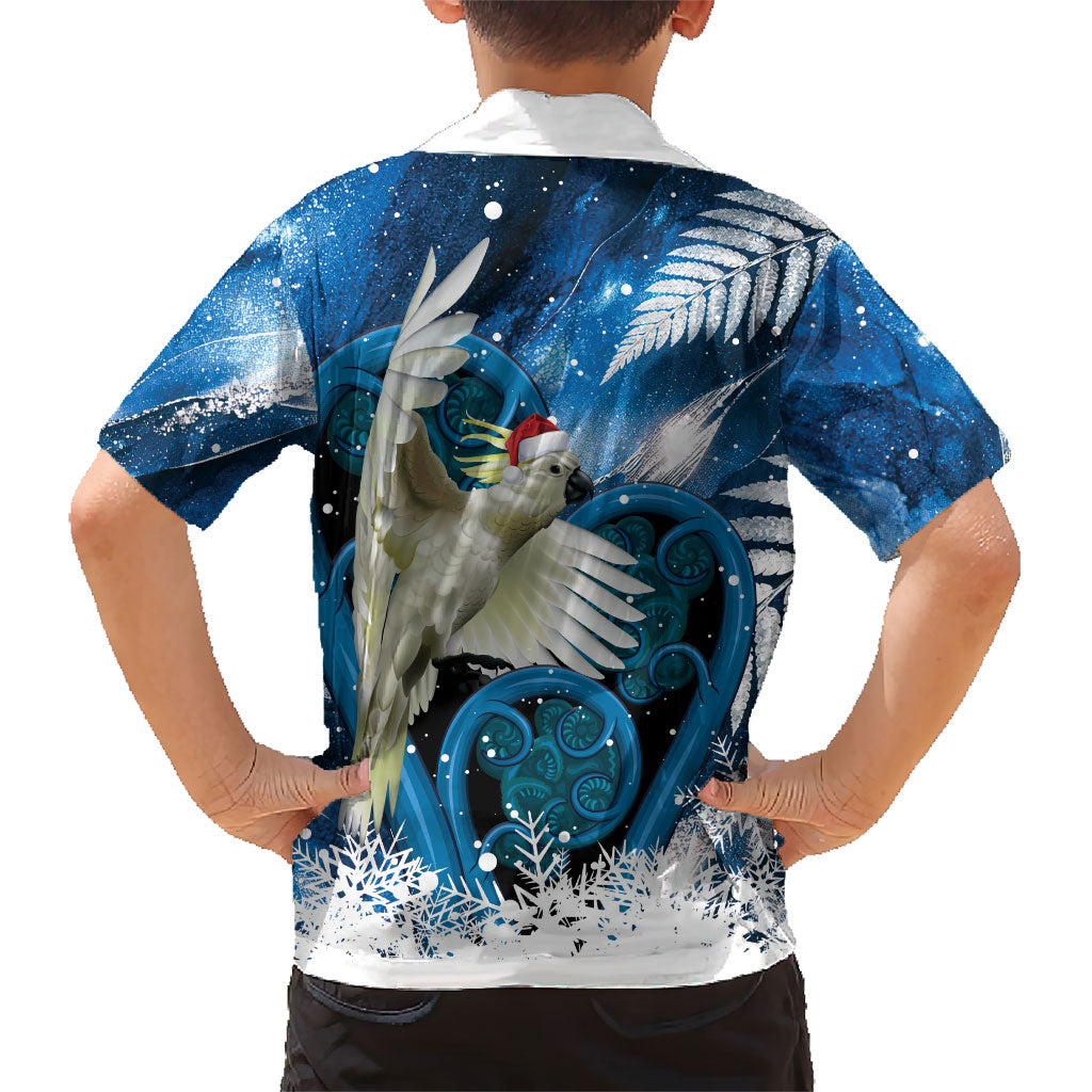 Sulphur-crested Cockatoo New Zealand Christmas In July Family Matching Off Shoulder Maxi Dress and Hawaiian Shirt NZ Aroha Koru Fern Marble Vibes
