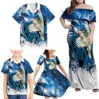 Sulphur-crested Cockatoo New Zealand Christmas In July Family Matching Off Shoulder Maxi Dress and Hawaiian Shirt NZ Aroha Koru Fern Marble Vibes