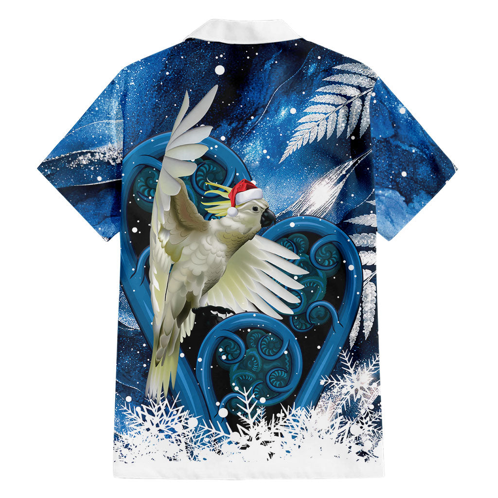 Sulphur-crested Cockatoo New Zealand Christmas In July Family Matching Off Shoulder Maxi Dress and Hawaiian Shirt NZ Aroha Koru Fern Marble Vibes