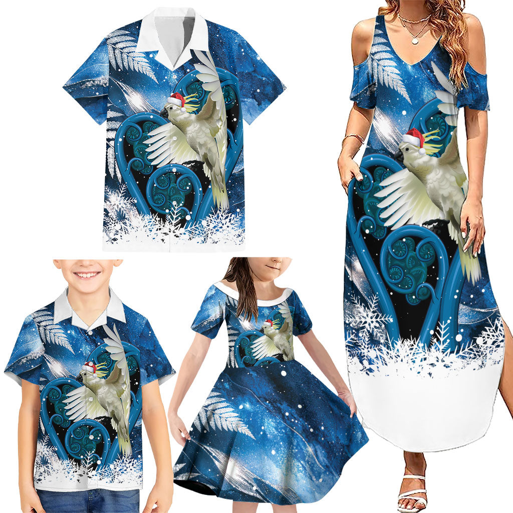 Sulphur-crested Cockatoo New Zealand Christmas In July Family Matching Summer Maxi Dress and Hawaiian Shirt NZ Aroha Koru Fern Marble Vibes LT14 - Polynesian Pride