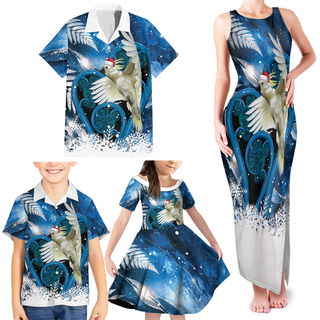 Sulphur-crested Cockatoo New Zealand Christmas In July Family Matching Tank Maxi Dress and Hawaiian Shirt NZ Aroha Koru Fern Marble Vibes LT14 - Polynesian Pride