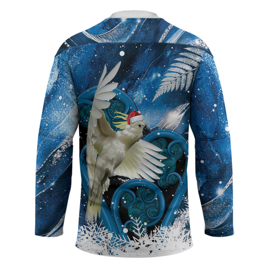 Sulphur-crested Cockatoo New Zealand Christmas In July Hockey Jersey NZ Aroha Koru Fern Marble Vibes