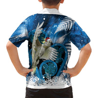 Sulphur-crested Cockatoo New Zealand Christmas In July Kid Hawaiian Shirt NZ Aroha Koru Fern Marble Vibes