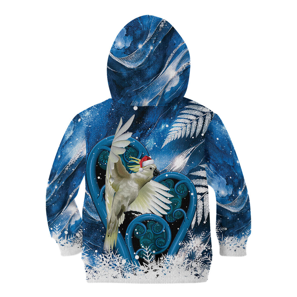 Sulphur-crested Cockatoo New Zealand Christmas In July Kid Hoodie NZ Aroha Koru Fern Marble Vibes