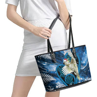 Sulphur-crested Cockatoo New Zealand Christmas In July Leather Tote Bag NZ Aroha Koru Fern Marble Vibes