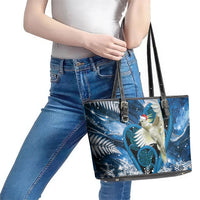 Sulphur-crested Cockatoo New Zealand Christmas In July Leather Tote Bag NZ Aroha Koru Fern Marble Vibes