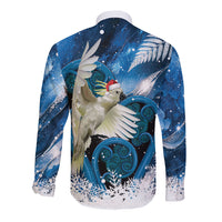 Sulphur-crested Cockatoo New Zealand Christmas In July Long Sleeve Button Shirt NZ Aroha Koru Fern Marble Vibes