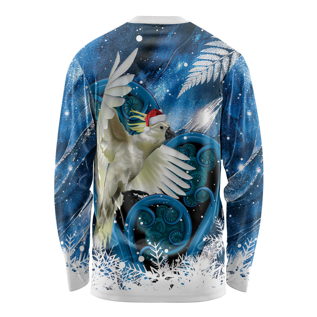 Sulphur-crested Cockatoo New Zealand Christmas In July Long Sleeve Shirt NZ Aroha Koru Fern Marble Vibes