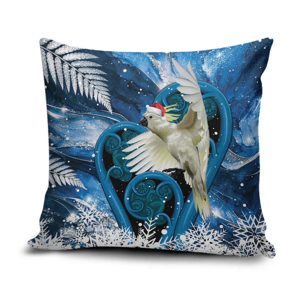 Sulphur-crested Cockatoo New Zealand Christmas In July Pillow Cover NZ Aroha Koru Fern Marble Vibes