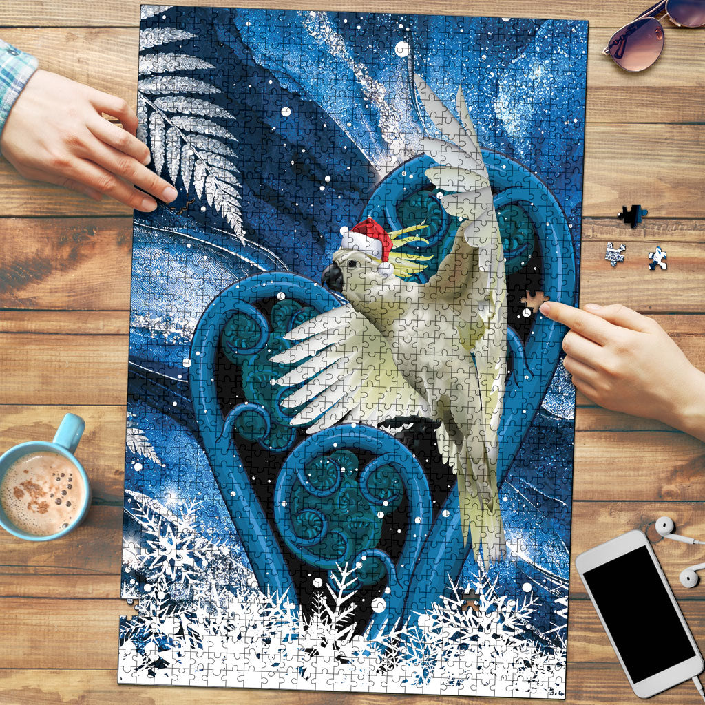 Sulphur-crested Cockatoo New Zealand Christmas In July Puzzle NZ Aroha Koru Fern Marble Vibes