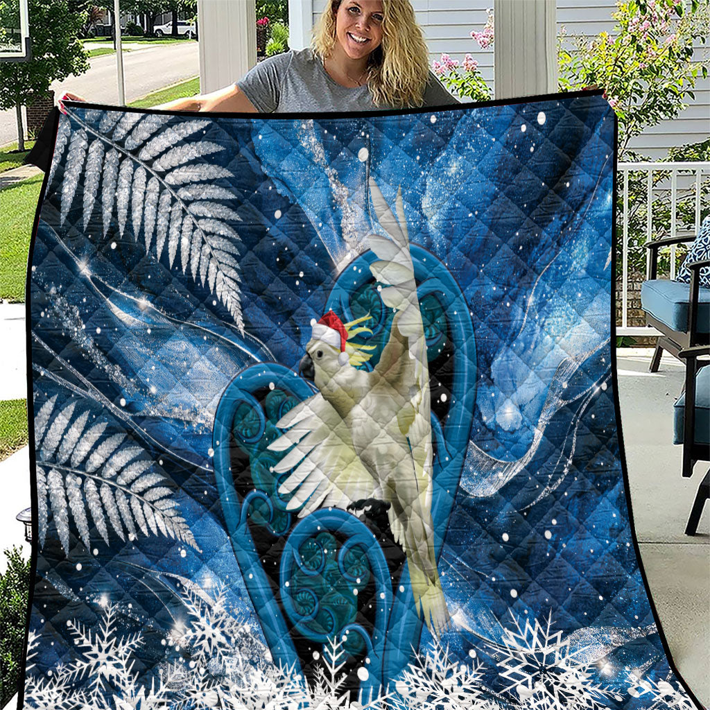 Sulphur-crested Cockatoo New Zealand Christmas In July Quilt NZ Aroha Koru Fern Marble Vibes